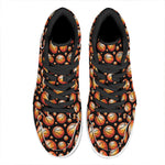 Black Basketball Pattern Print High Top Leather Sneakers