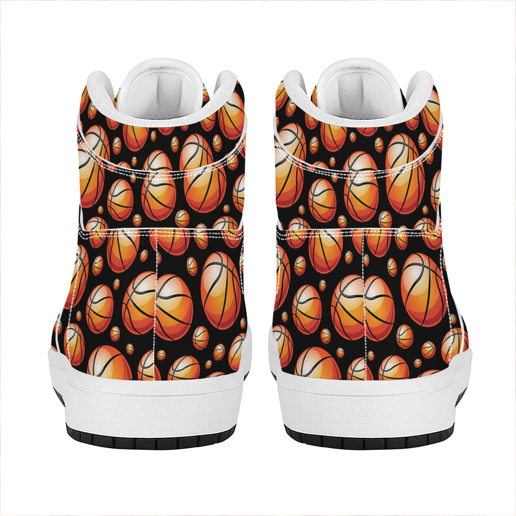 Black Basketball Pattern Print High Top Leather Sneakers