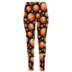 Black Basketball Pattern Print High-Waisted Pocket Leggings