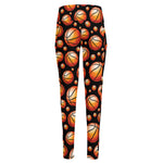 Black Basketball Pattern Print High-Waisted Pocket Leggings