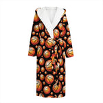 Black Basketball Pattern Print Hooded Bathrobe