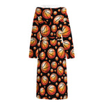 Black Basketball Pattern Print Hooded Bathrobe