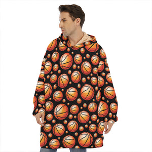 Black Basketball Pattern Print Hoodie Blanket