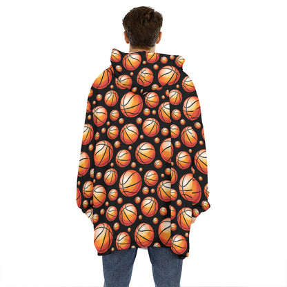 Black Basketball Pattern Print Hoodie Blanket
