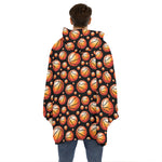 Black Basketball Pattern Print Hoodie Blanket