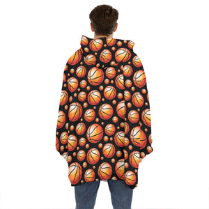 Black Basketball Pattern Print Hoodie Blanket