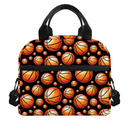 Black Basketball Pattern Print Insulated Lunch Bag