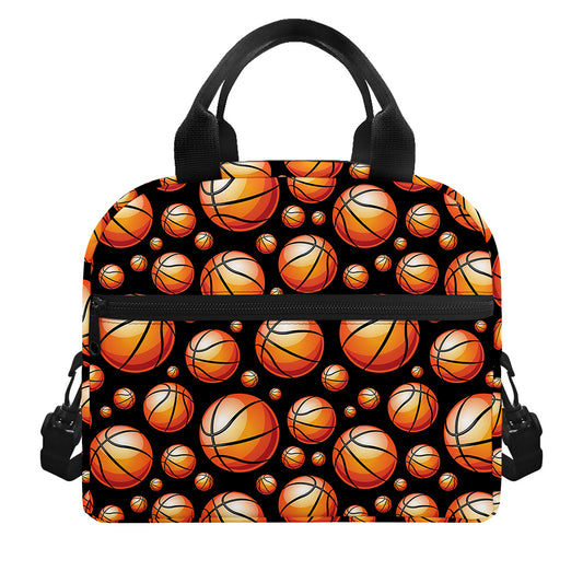 Black Basketball Pattern Print Insulated Lunch Bag