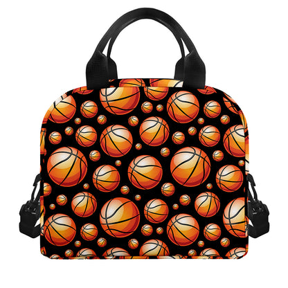 Black Basketball Pattern Print Insulated Lunch Bag