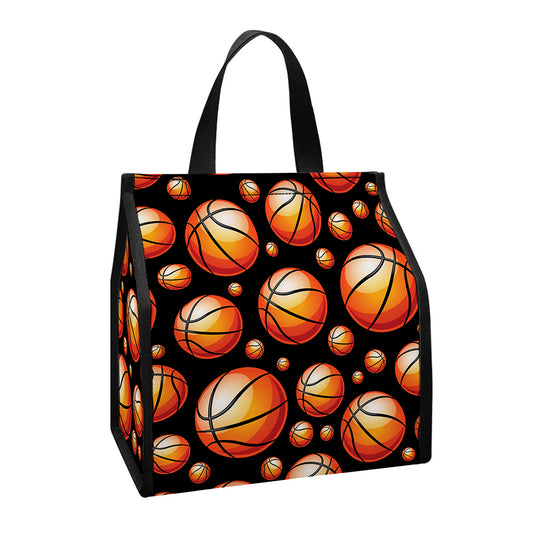 Black Basketball Pattern Print Insulated Lunch Tote