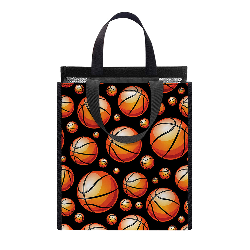 Black Basketball Pattern Print Insulated Lunch Tote