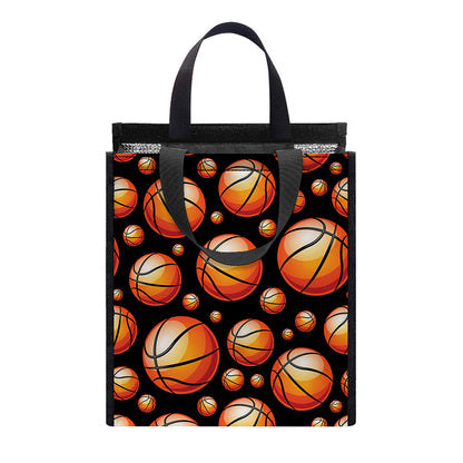 Black Basketball Pattern Print Insulated Lunch Tote