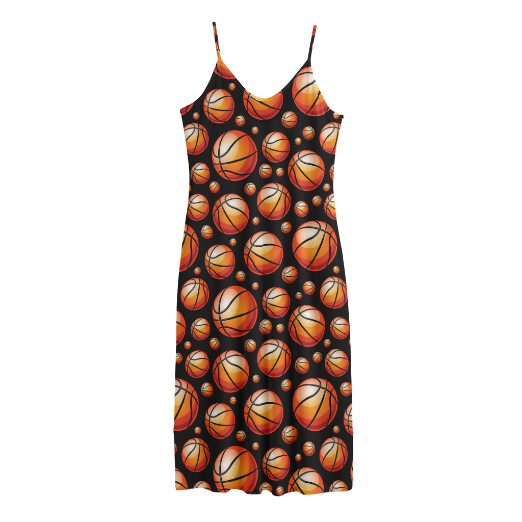 Black Basketball Pattern Print Jersey Midi Cami Dress