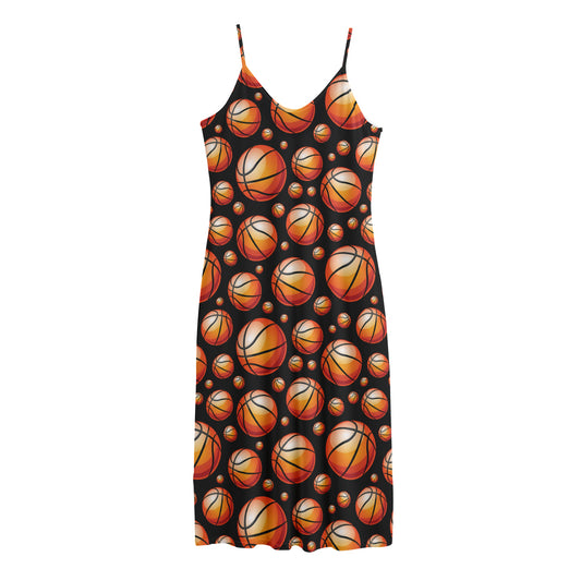Black Basketball Pattern Print Jersey Midi Cami Dress