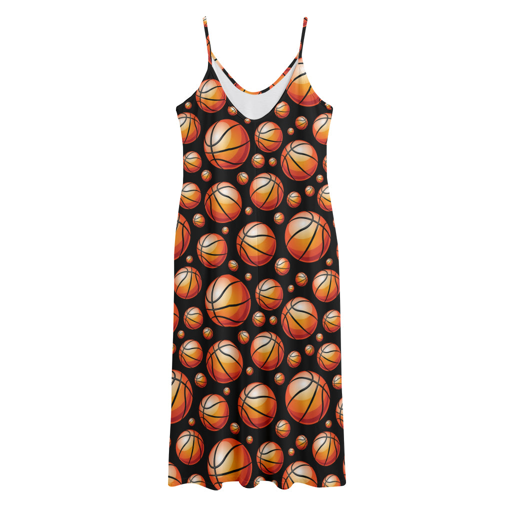 Black Basketball Pattern Print Jersey Midi Cami Dress