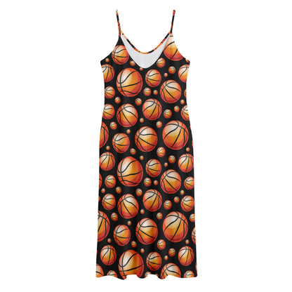Black Basketball Pattern Print Jersey Midi Cami Dress