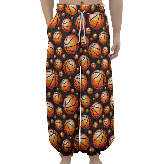 Black Basketball Pattern Print Lantern Pants