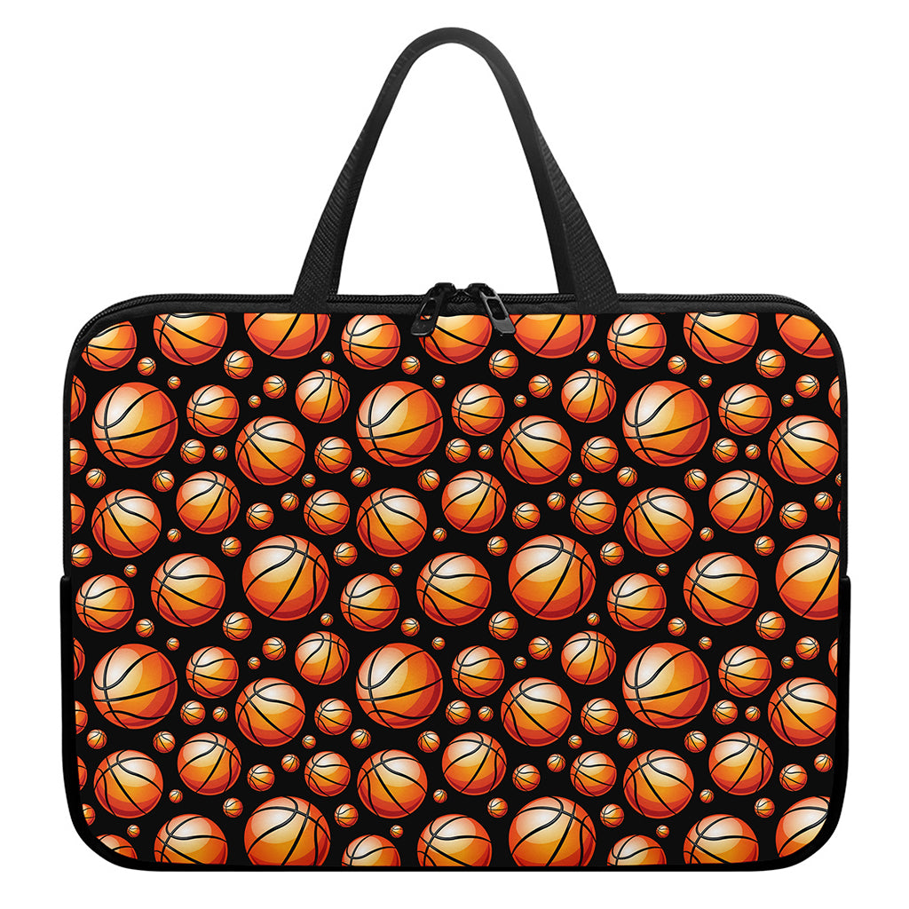 Black Basketball Pattern Print Laptop Sleeve With Handle
