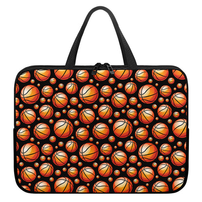Black Basketball Pattern Print Laptop Sleeve With Handle