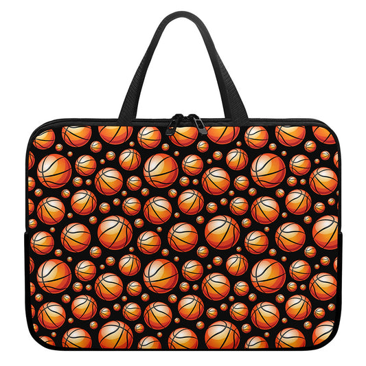 Black Basketball Pattern Print Laptop Sleeve With Handle