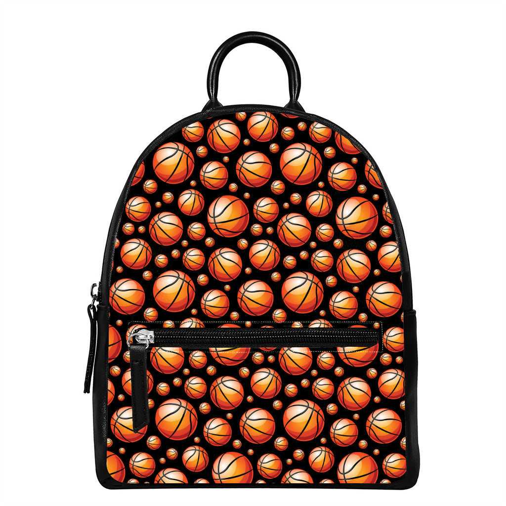 Black Basketball Pattern Print Leather Backpack