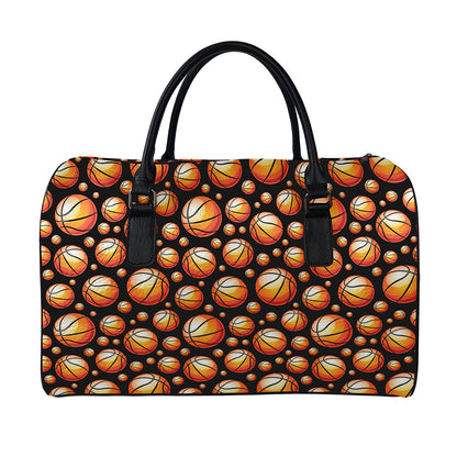 Black Basketball Pattern Print Leather Duffle Bag