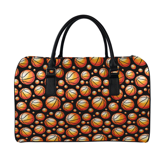 Black Basketball Pattern Print Leather Duffle Bag