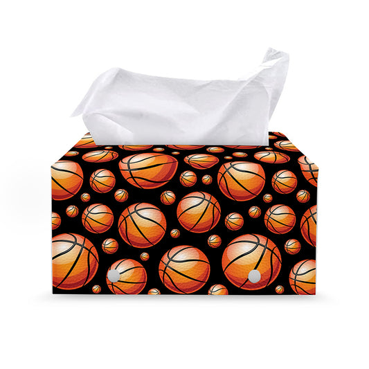 Black Basketball Pattern Print Leather Tissue Box Cover