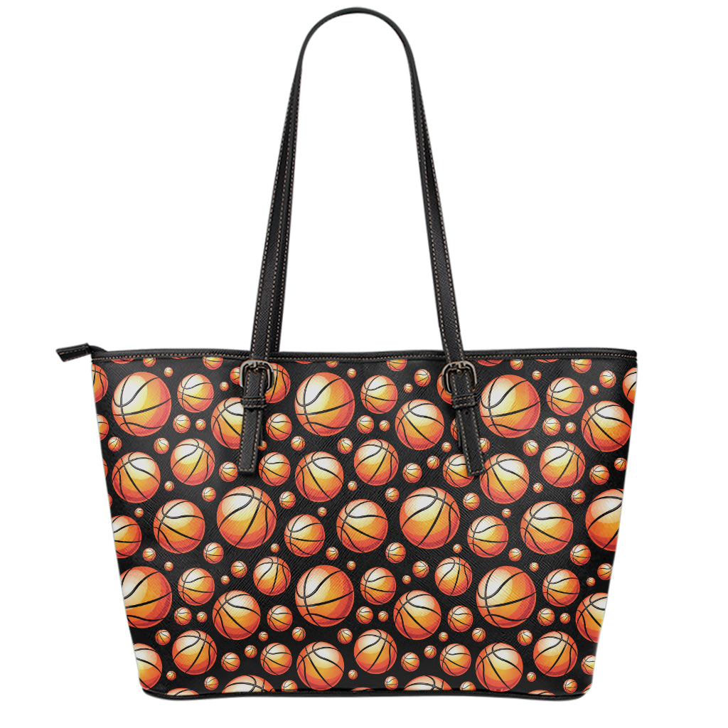 Black Basketball Pattern Print Leather Tote Bag