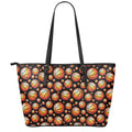 Black Basketball Pattern Print Leather Tote Bag With Zipper