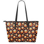 Black Basketball Pattern Print Leather Tote Bag