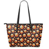 Black Basketball Pattern Print Leather Tote Bag