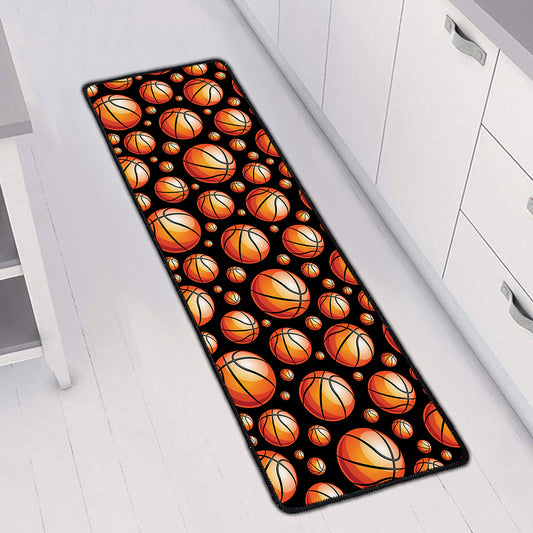 Black Basketball Pattern Print Long Kitchen Mat