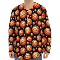 Black Basketball Pattern Print Long Sleeve Baseball Jersey