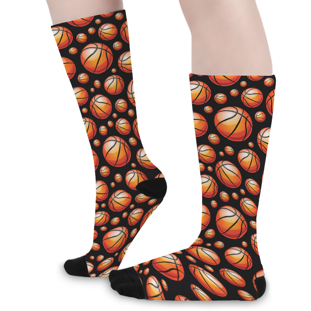 Black Basketball Pattern Print Long Socks