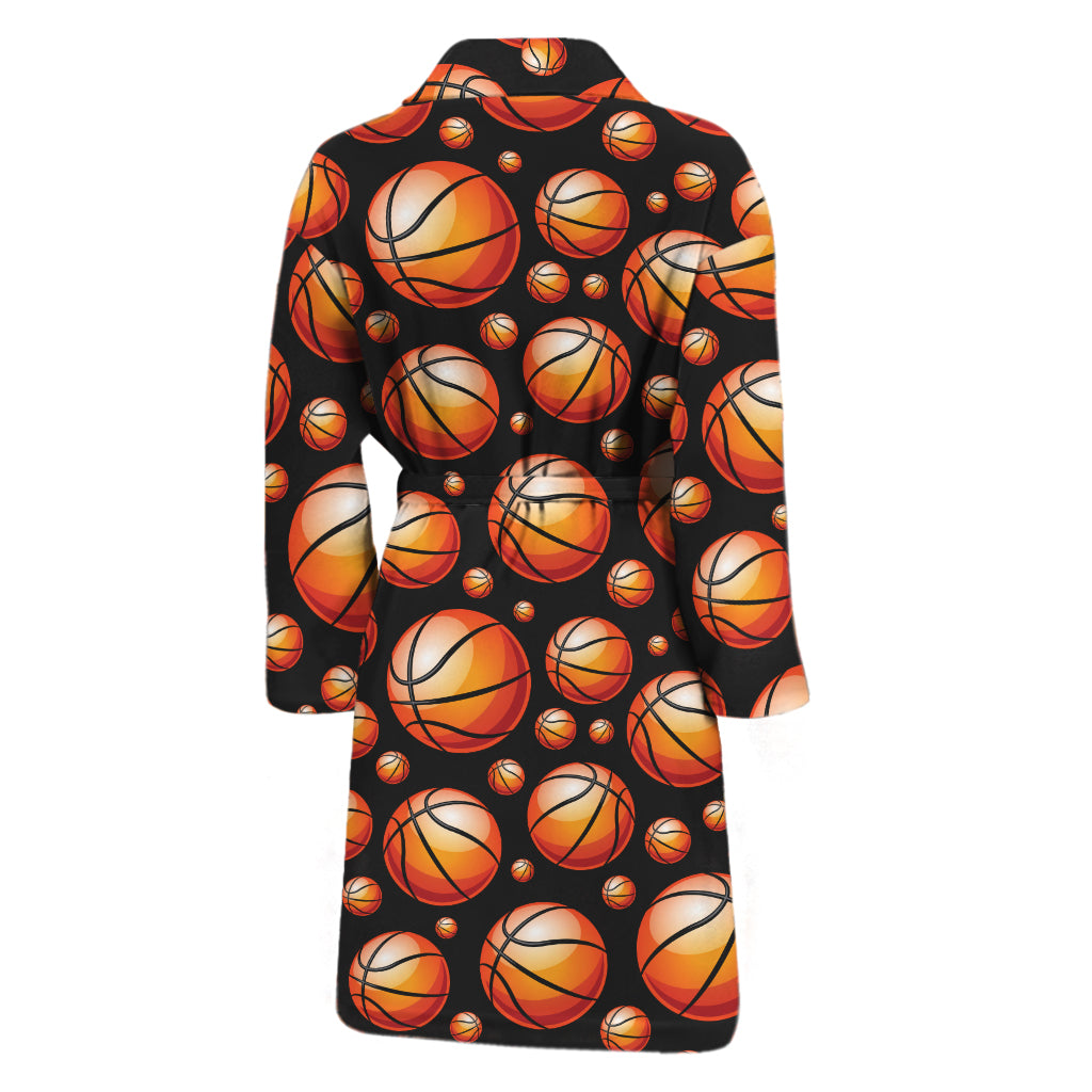Black Basketball Pattern Print Men's Bathrobe