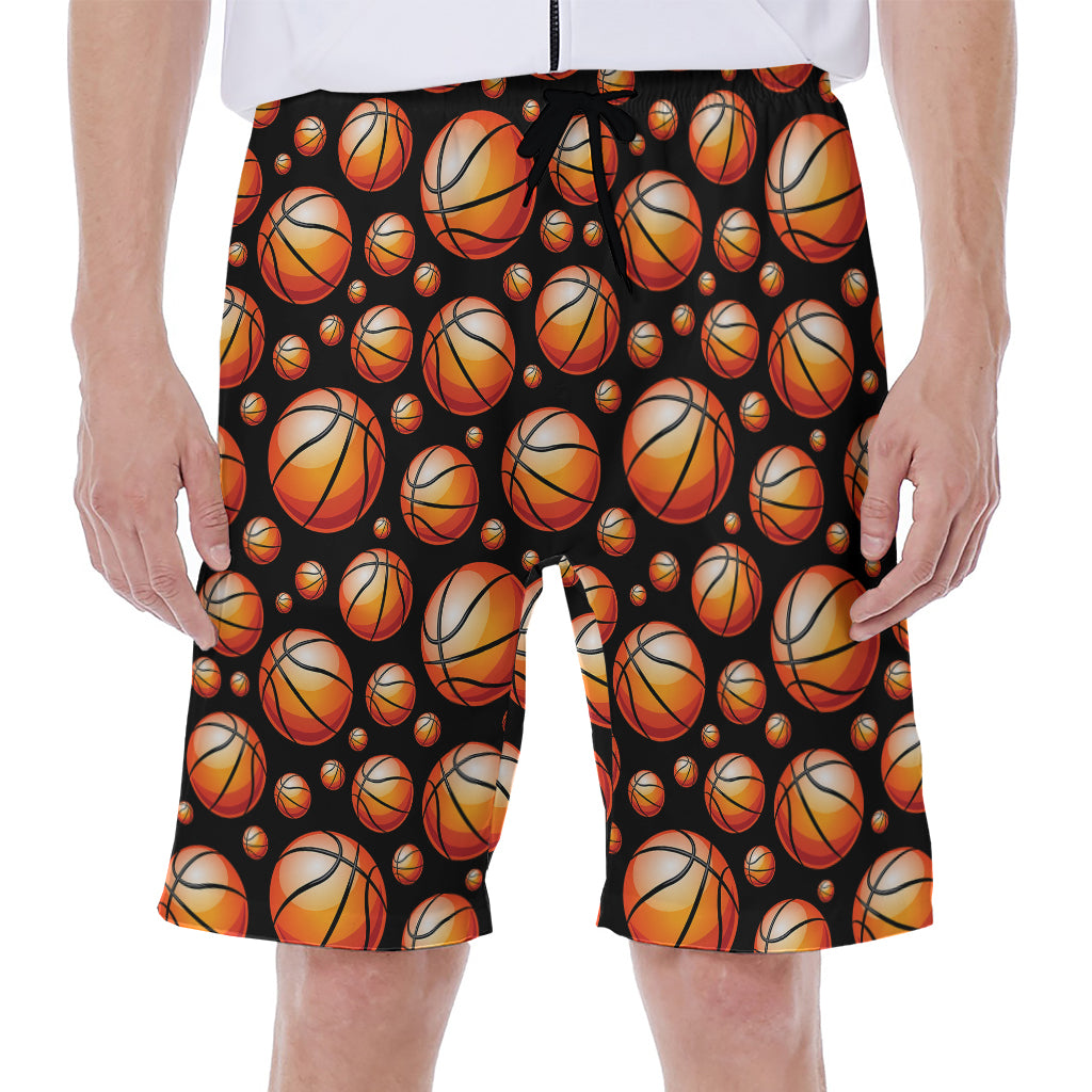 Black Basketball Pattern Print Men's Beach Shorts