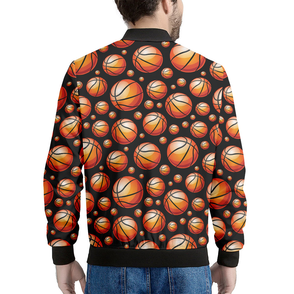 Black Basketball Pattern Print Men's Bomber Jacket