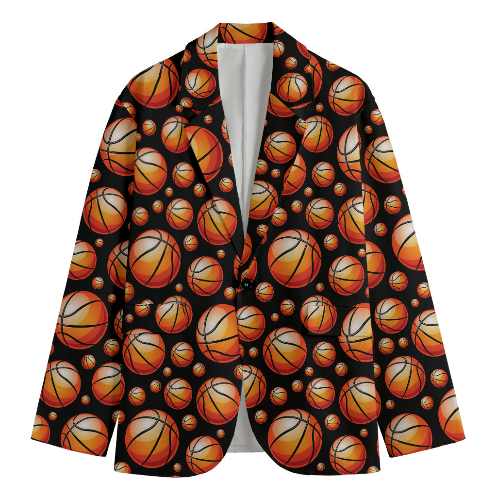Black Basketball Pattern Print Men's Cotton Blazer