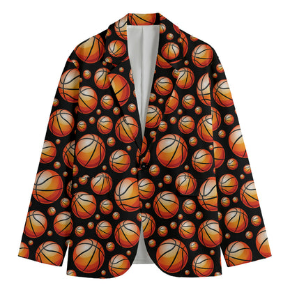 Black Basketball Pattern Print Men's Cotton Blazer