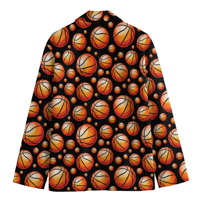 Black Basketball Pattern Print Men's Cotton Blazer
