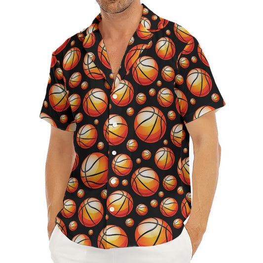 Black Basketball Pattern Print Men's Deep V-Neck Shirt