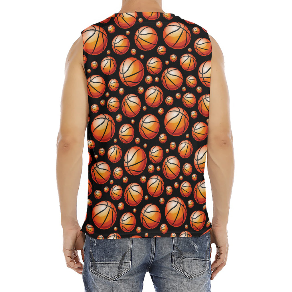 Black Basketball Pattern Print Men's Fitness Tank Top