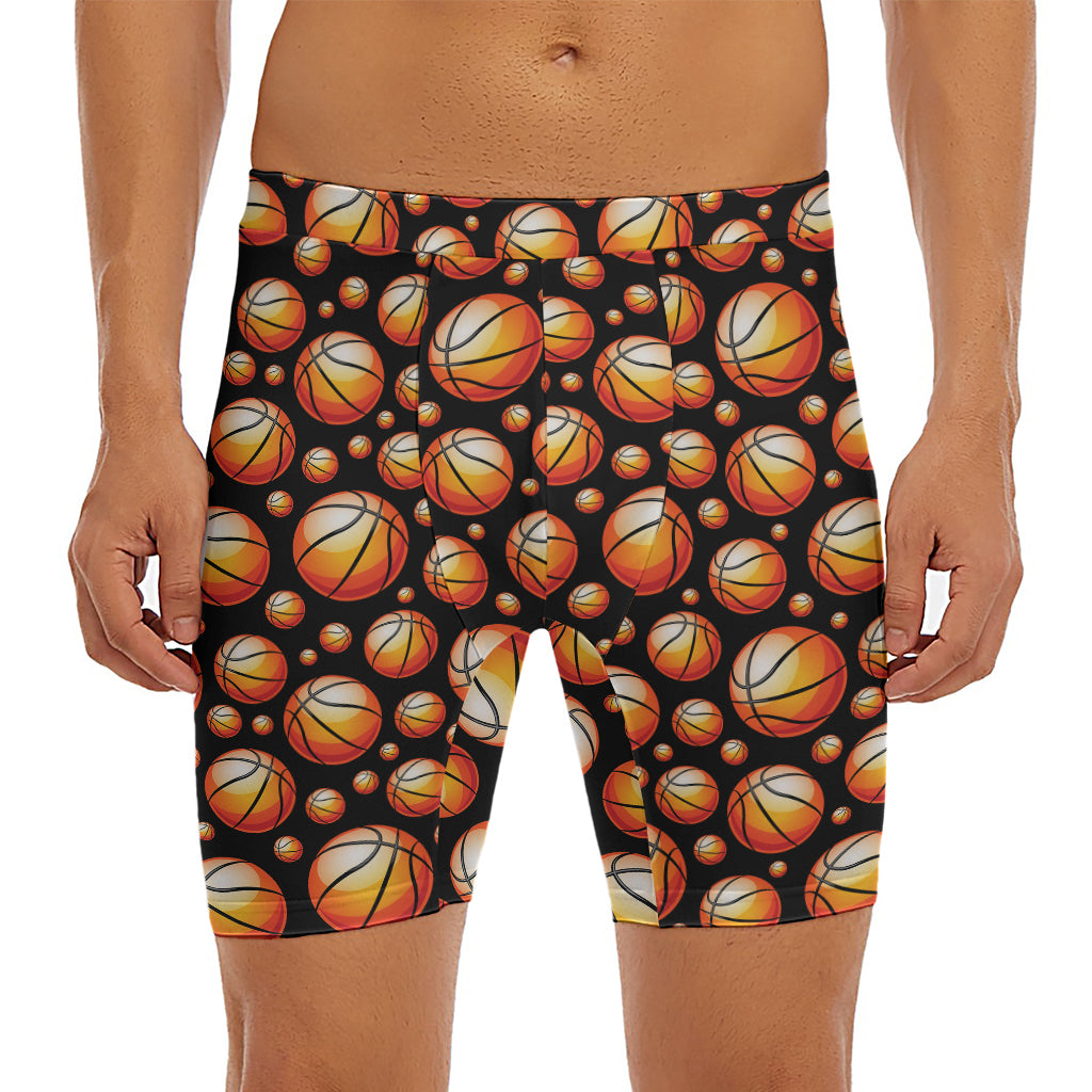 Black Basketball Pattern Print Men's Long Boxer Briefs