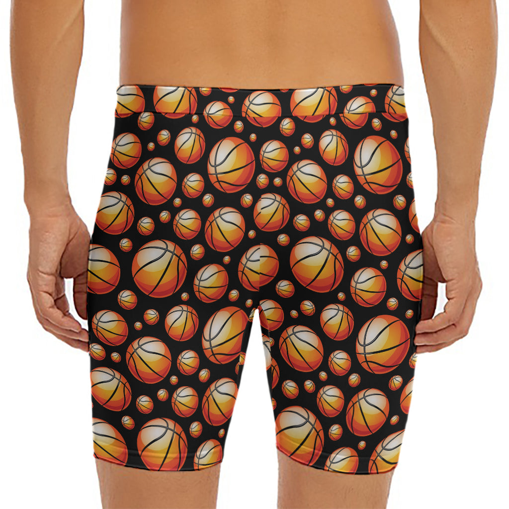 Black Basketball Pattern Print Men's Long Boxer Briefs