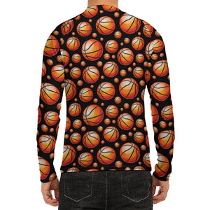 Black Basketball Pattern Print Men's Long Sleeve Rash Guard