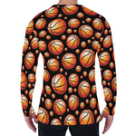 Black Basketball Pattern Print Men's Long Sleeve T-Shirt