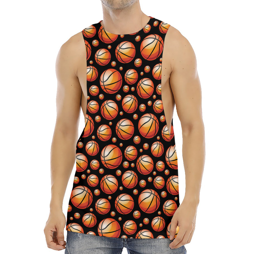 Black Basketball Pattern Print Men's Muscle Tank Top