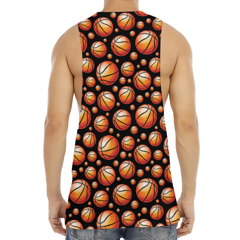Black Basketball Pattern Print Men's Muscle Tank Top