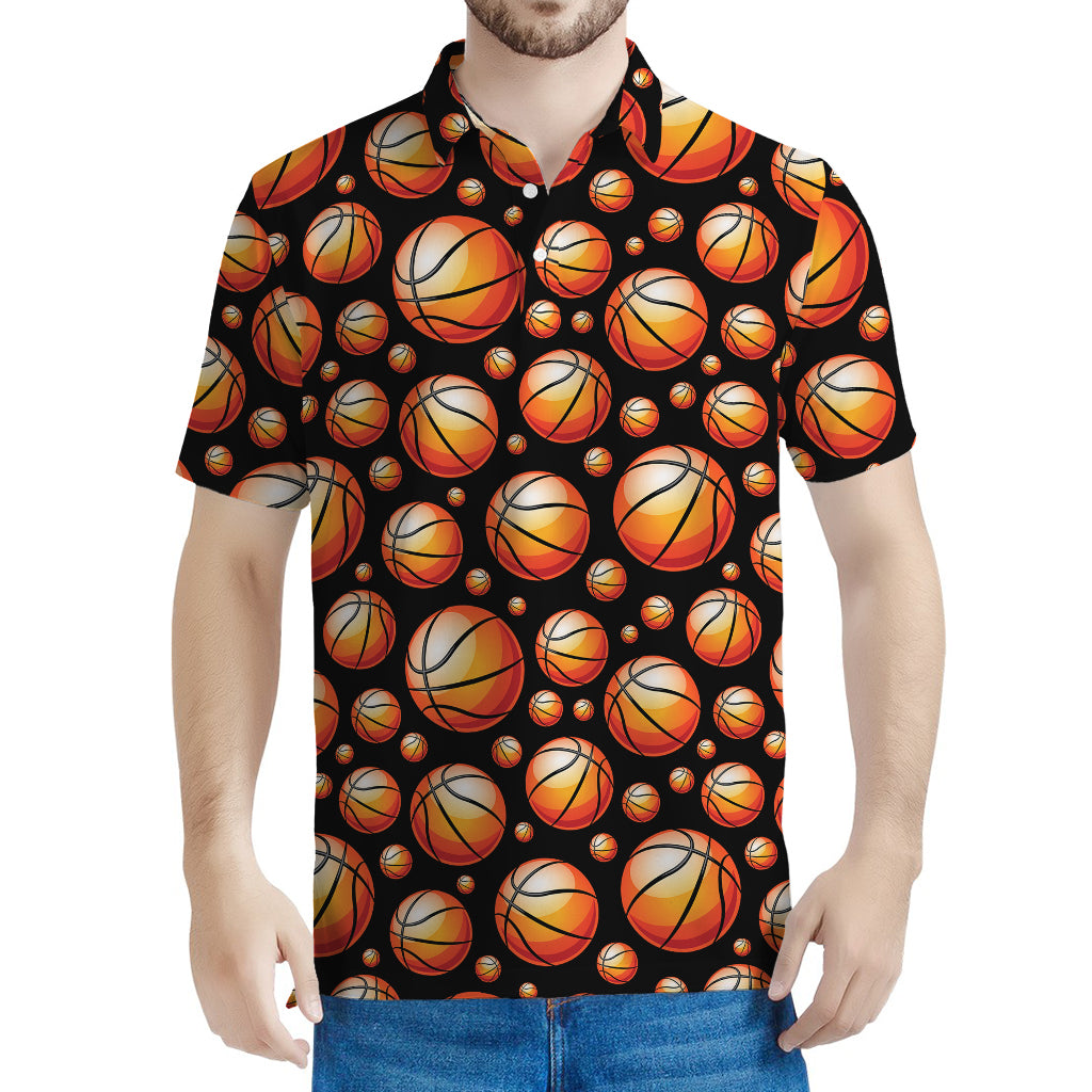 Black Basketball Pattern Print Men's Polo Shirt